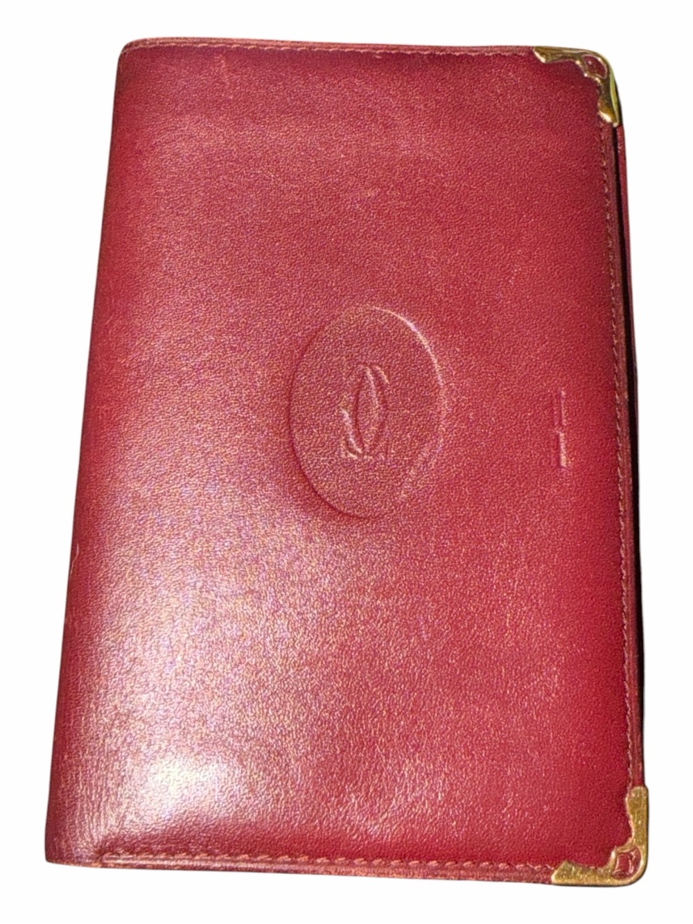 Cartier Red Leather Card & Key Holder with Gold Corner Accents